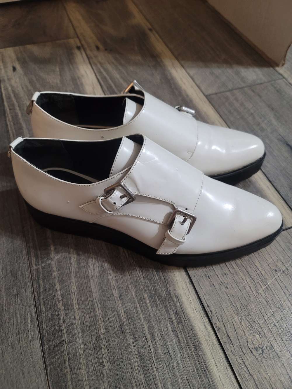 Calvin Klein White Double Monk Strap Platform Vespera Loafer Leather Creeper 8.5